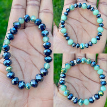 Load image into Gallery viewer, 3 Piece Navy Blue /Mint Faceted Bracelet
