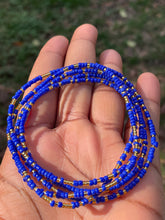 Load image into Gallery viewer, Blue/gold waist beads