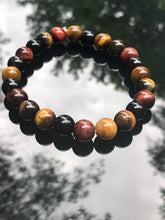 Load image into Gallery viewer, Yellow/red tigereye and onyx elastic bracelets