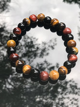 Load image into Gallery viewer, Yellow/red tigereye and onyx elastic bracelets