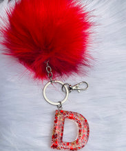 Load image into Gallery viewer, Red glitter pompom keychain
