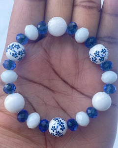 Blue floral glass/faceted bracelet set