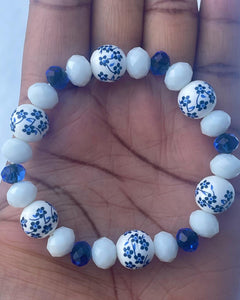 Blue floral glass/faceted bracelet set