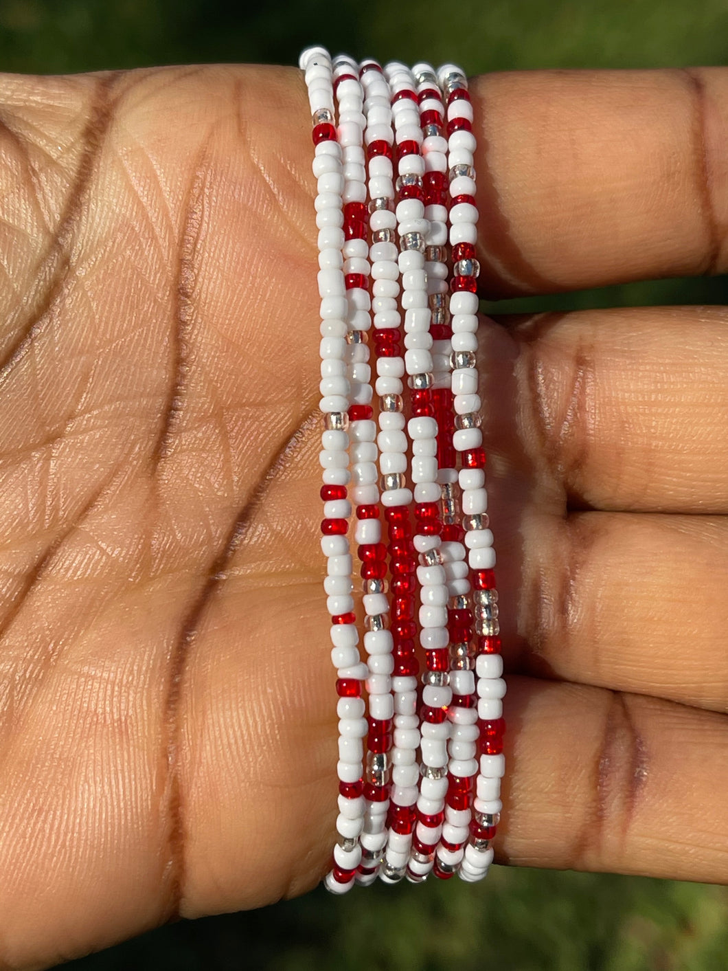 Mini Red,Silver and White waist bead