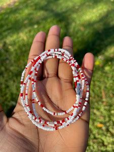 Mini Red,Silver and White waist bead