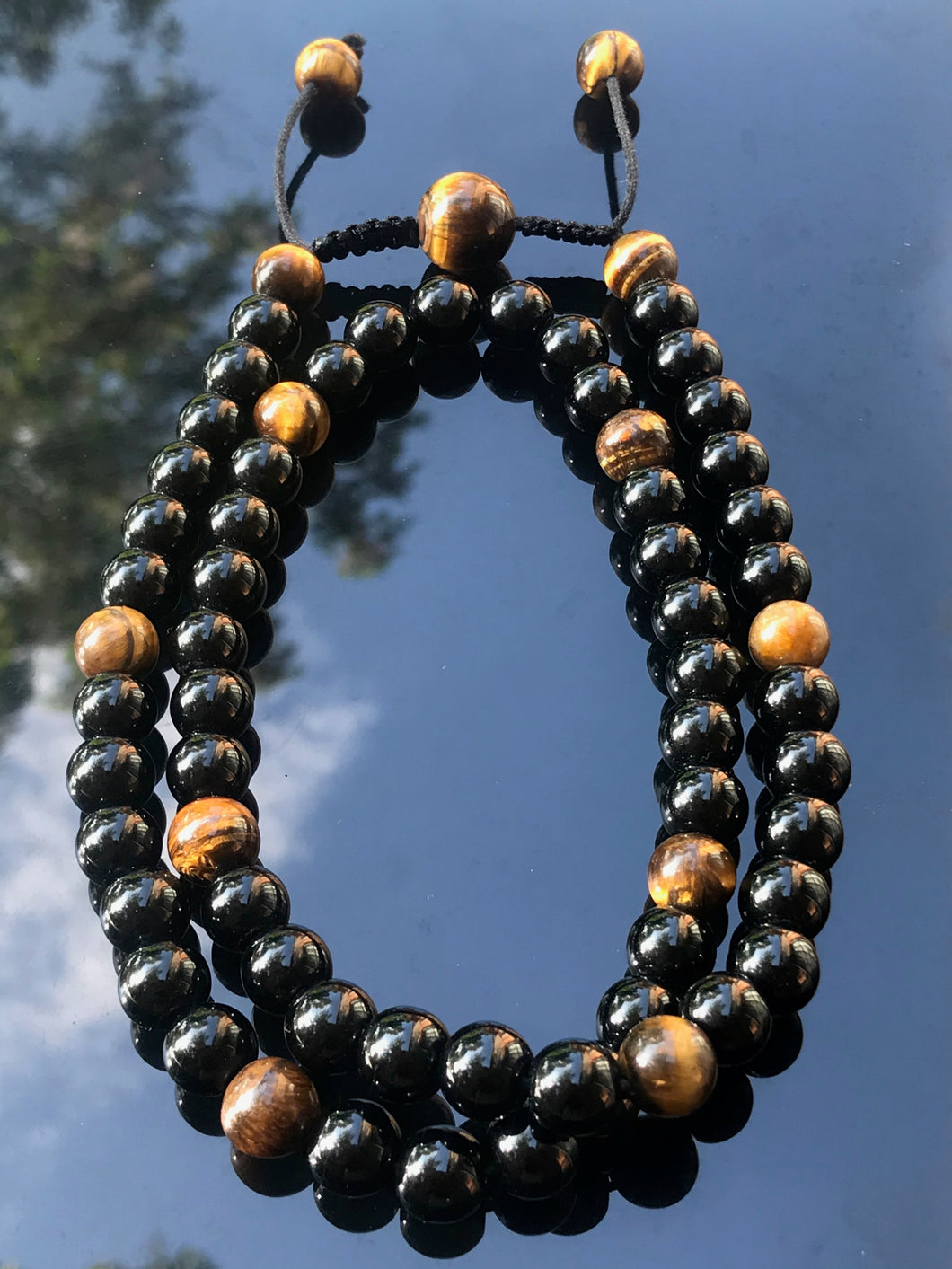 UNISEX ONYX AND TIGER-EYES STONE NECKLACE