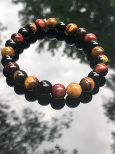 Yellow/red tigereye and onyx elastic bracelets