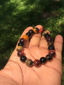 Yellow/red tigereye and onyx elastic bracelets