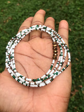 Load image into Gallery viewer, Green, White and Brown waist bead.
