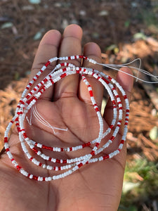 Mini Red,Silver and White waist bead