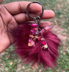 Flower (Rose petal) pompom keychain