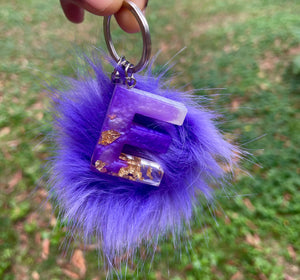Violet pompom resin keychain