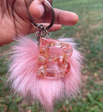 Load image into Gallery viewer, Flower (plum) pompom keychain
