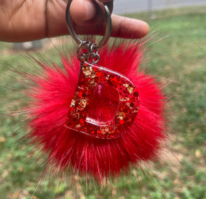 Red glitter pompom keychain