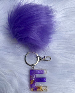 Violet pompom resin keychain
