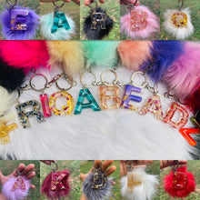 Load image into Gallery viewer, Red glitter pompom keychain
